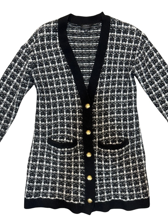Talbots Sweaters - Talbots Black & White Tweed Long Cardigan Merino Wool Sweater with Gold Buttons